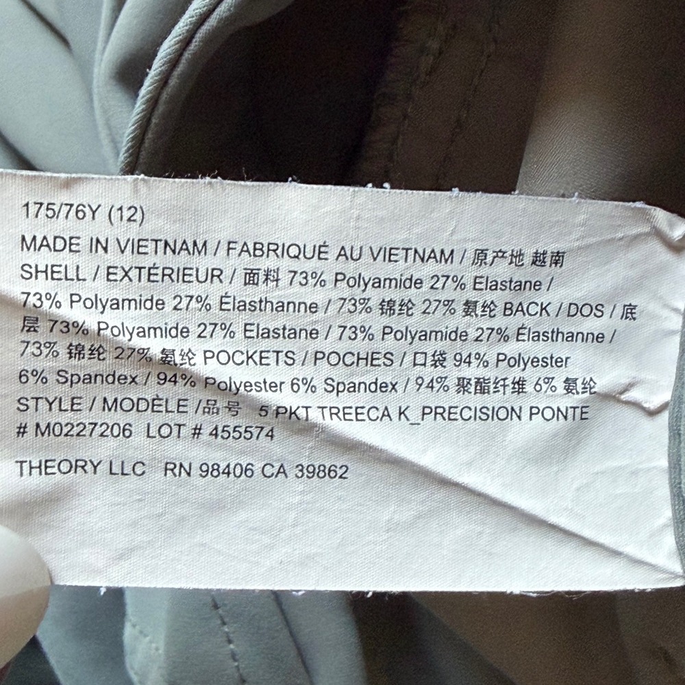 Theory Treeca K Precision Ponte Pants Womens 12 Sage Green Slim Cropped M0227206 - Picture 4 of 6